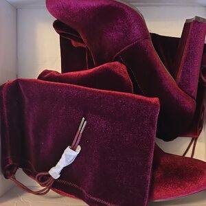 Burgundy Suede-like boots Wide-Width